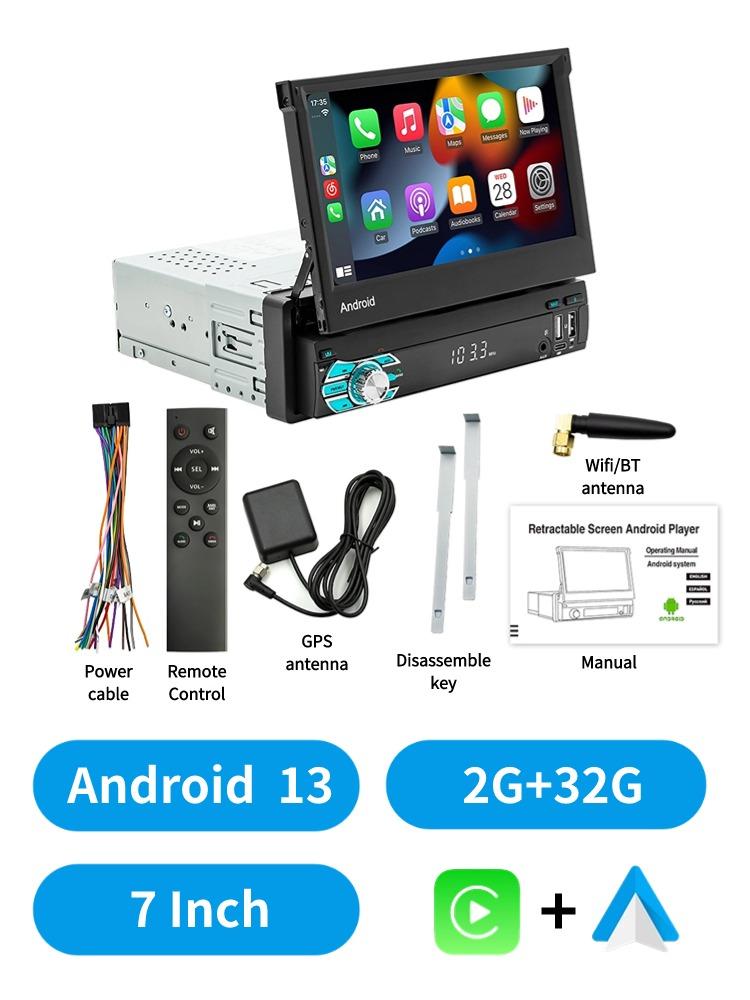 ACODO 1 Din 7" Электрический выдвижной экран Android 13 Carplay Автомобильное радио GPS навигация Мультимедийный проигрыватель Аудио Видео Головное устройство