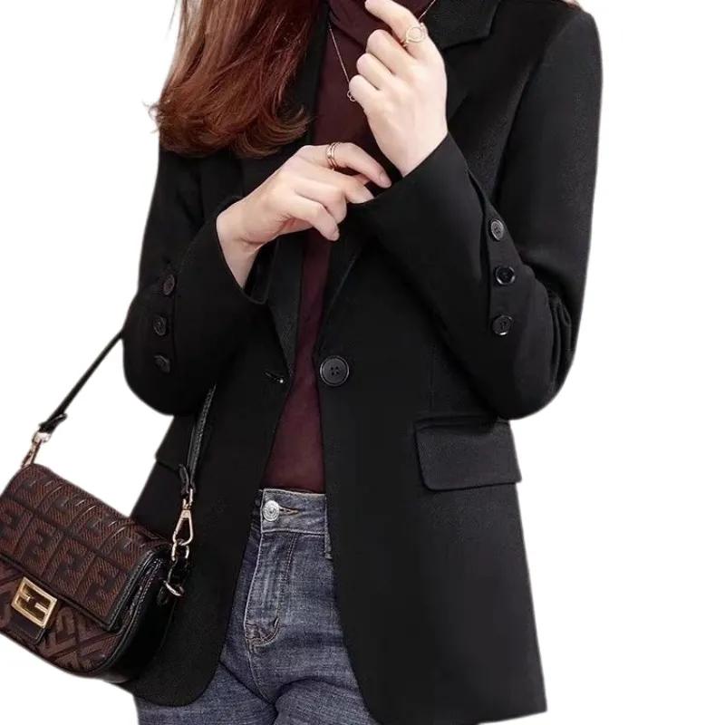 Женская одежда Костюмный пиджак Повседневный Приталенный Однотонный Кардиган с длинными рукавами Модный жакет Топ