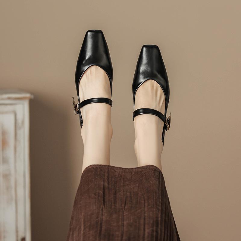 H759-5 Small Square Head Mary Jane High Heels Women's Retro Word with Thick Heel Women's Shoes High Heels New Spring Models