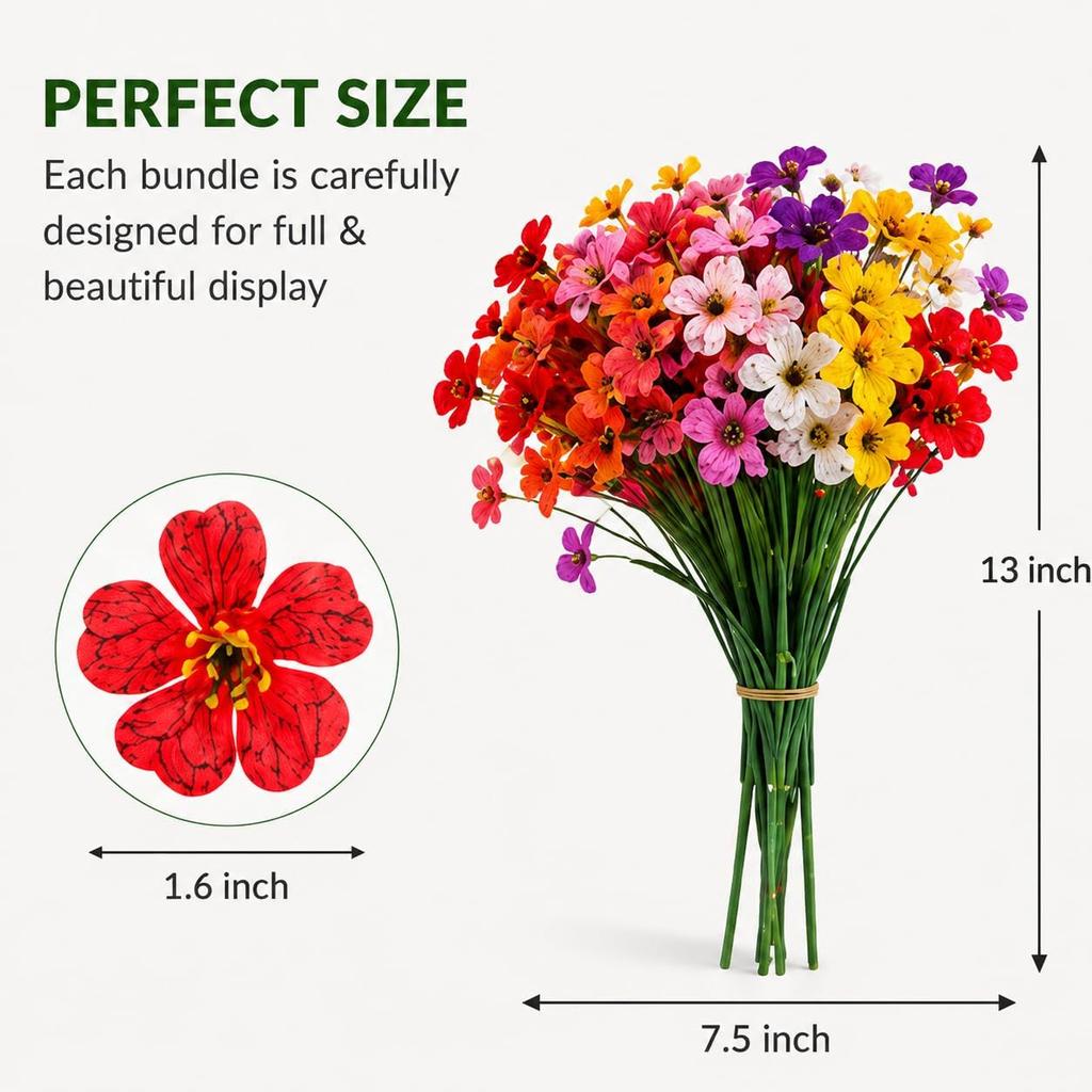 Artificial Flower Bundle: 24 Stems UV-Resistant Faux Silk Multicolor Fade-Resistant Fake Flowers for Garden Patio Porch Window Sill Outdoor Decor