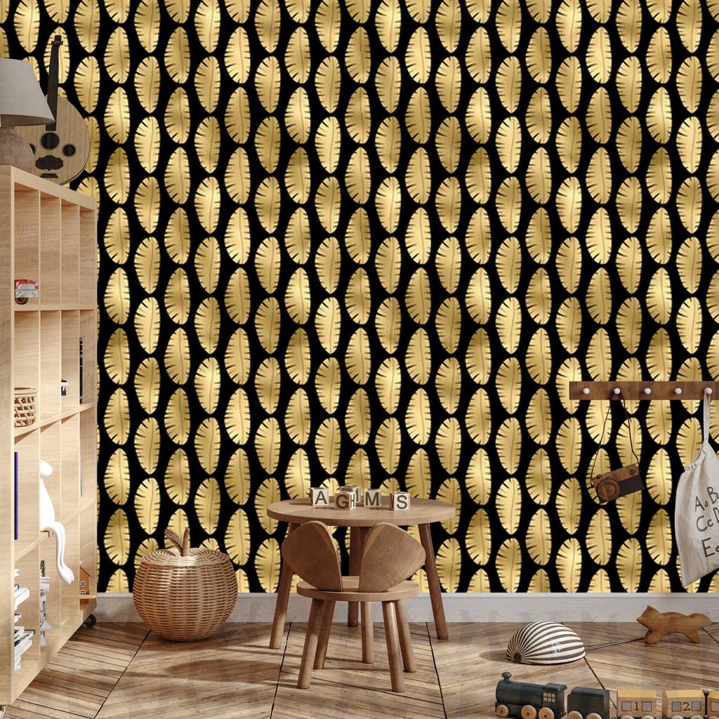 Black and Gold Tropical Gold and Black Pattern Wallpaper 50x1000