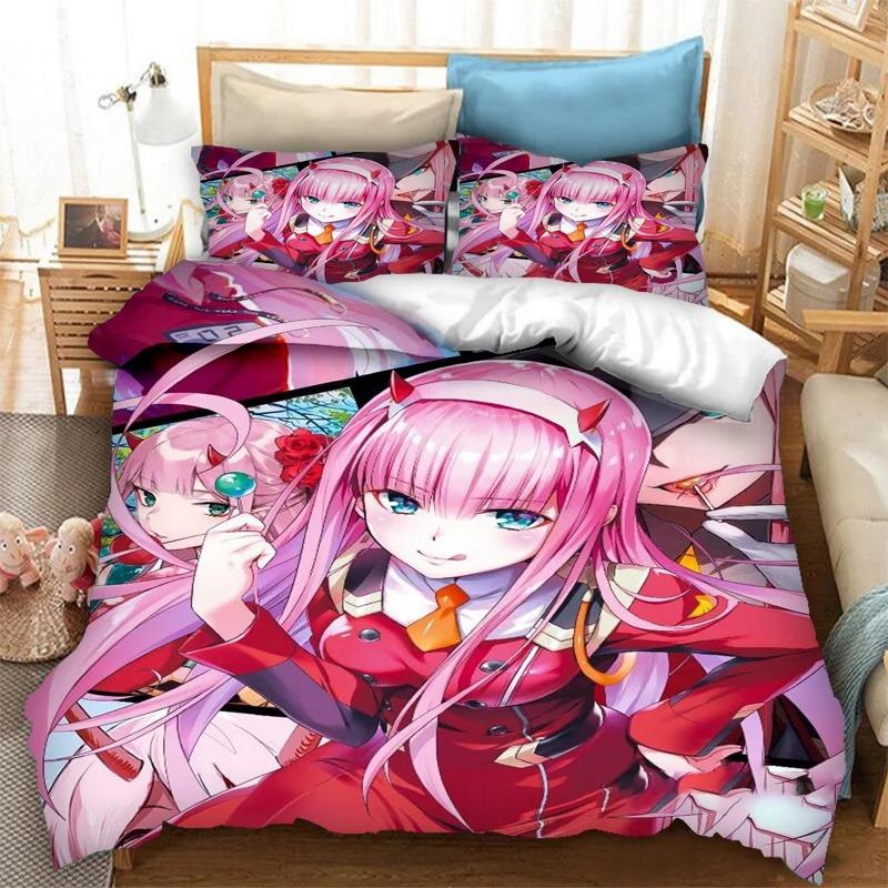 3D Print Cartoon Darling In The Franxx Zero Two 02 Bedding Collection Boys Girls Twin Queen Size Duvet Cover Pillowcase Bed Kids Adult