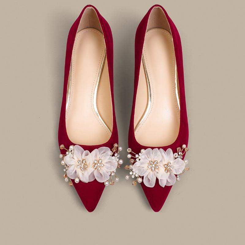 Женские туфли-лодочки с острым носком и неглубоким вырезом, замшевые туфли на шпильке, удобные однотонные туфли с жемчугом для свадьбы, Zapatos De Mujer