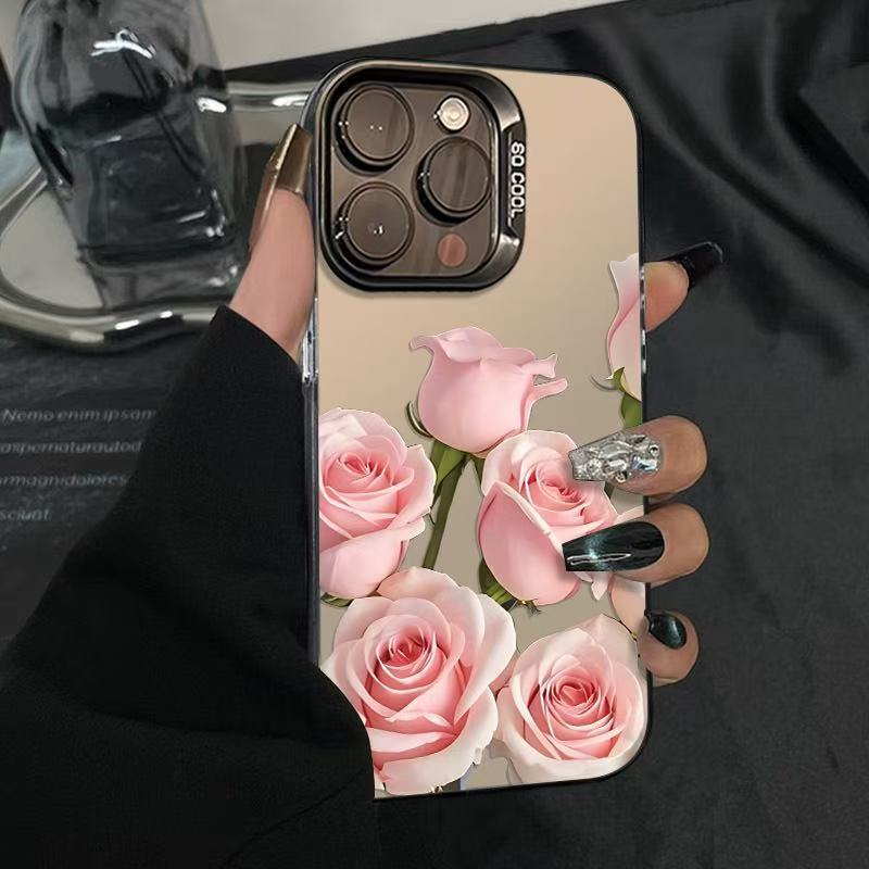 Pink rose flower case suitable for Apple 15 Pro Max, iPhone 16, beautiful 1413, fresh and simple 17