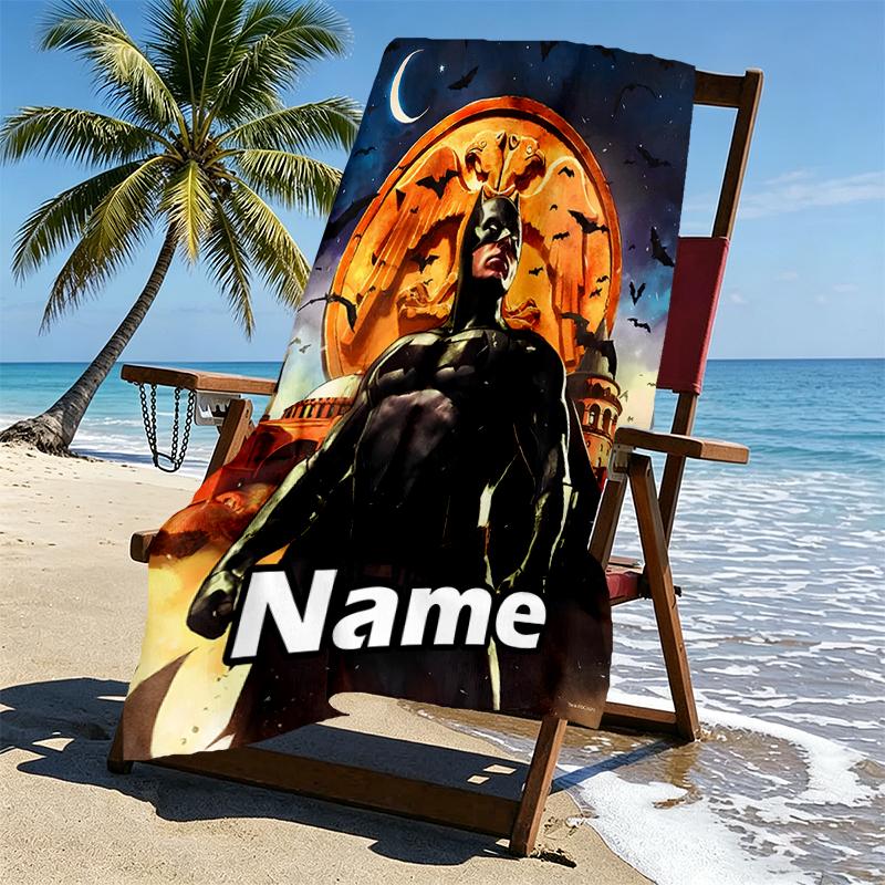 Custom Name Personalized Batman Print Beach Towel, for Trip Camping Beach Party Home Decor, Birthday Gift for Family & Friends