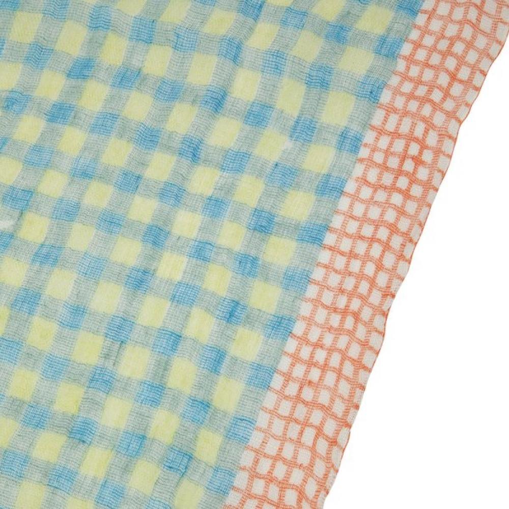 Furina Light Linen 100  Art Check Scarf Green