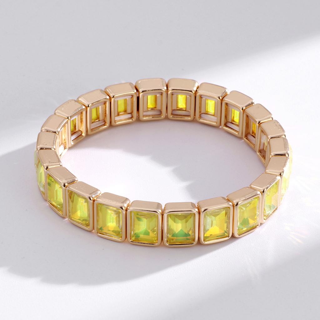Vibrant Rainbow Baguette Crystal Wide Cuff Bracelet, Stackable Design, Colorful Bold Wrist Ornament for Party Occasions