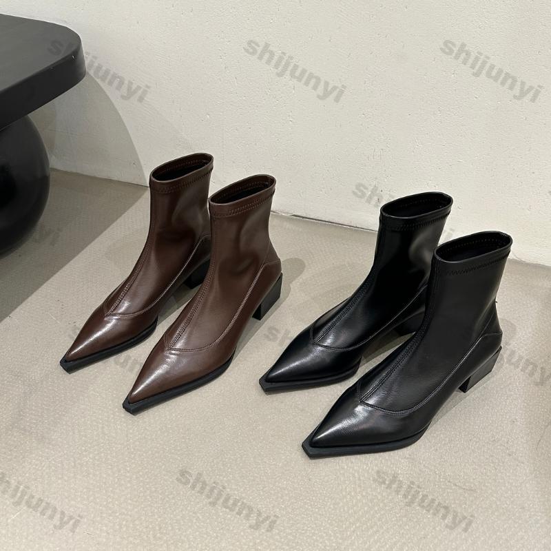 Модные женские ботильоны Модные сексуальные туфли с острым носком Женские осенне-зимние трендовые ботинки Дизайнерские элегантные ботинки на толстом каблуке для ходьбы Botas Mujer