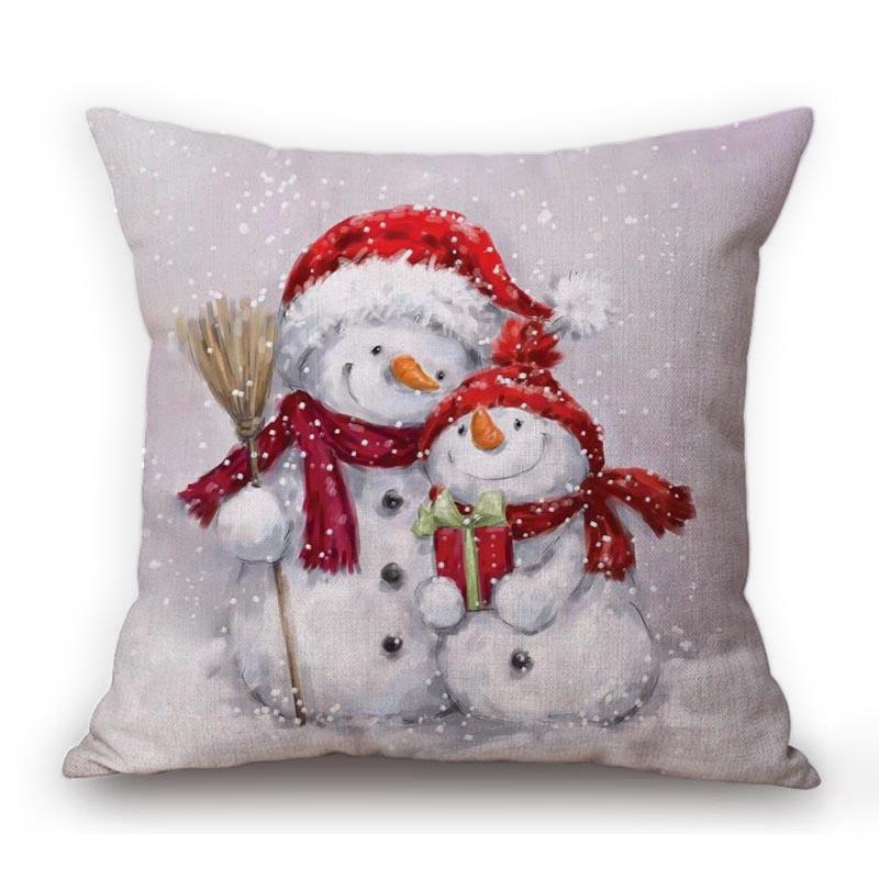 Christmas Decoration Snowman Bear Cute Xmas Art Cozy Sofa Throw Pillow Case Square Cotton Linen Car Chair Cushion Cover