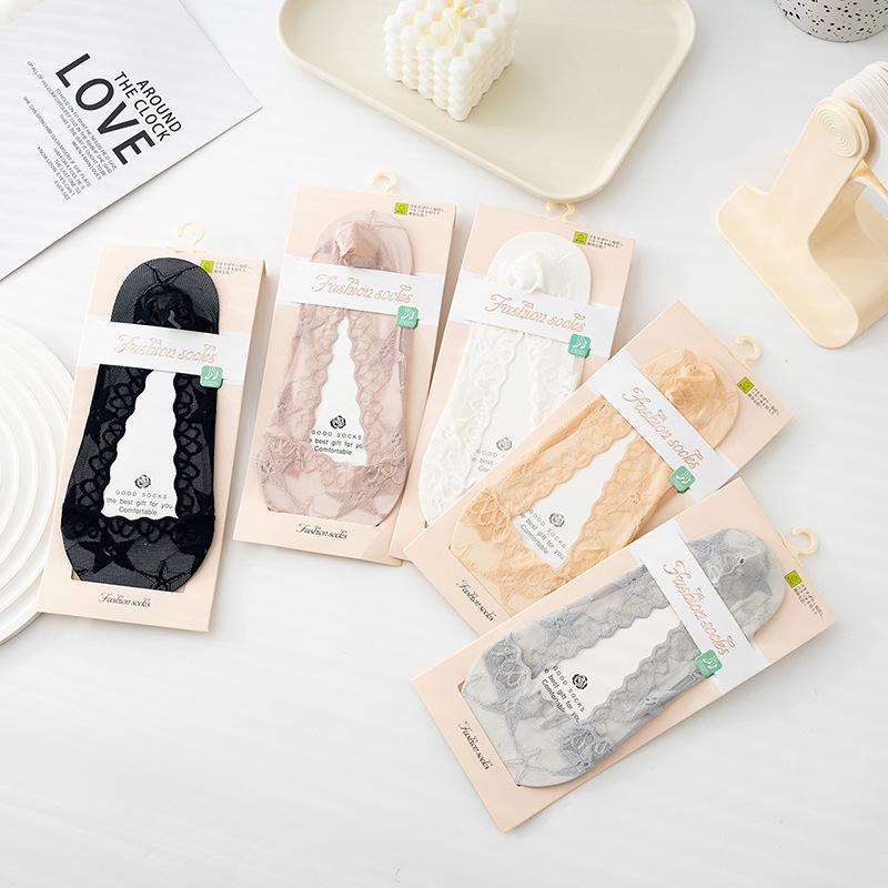 Summer Cotton, Socks Lace Women'S Silicone Non-Slip Invisible Socks, Breathable Socks, Women'S Socks