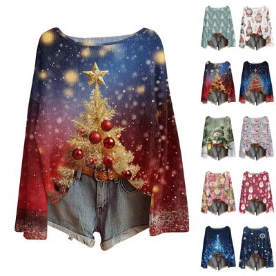 Женский модный свитер с рождественским принтом, легкий, повседневный трикотажный пуловер с длинным рукавом