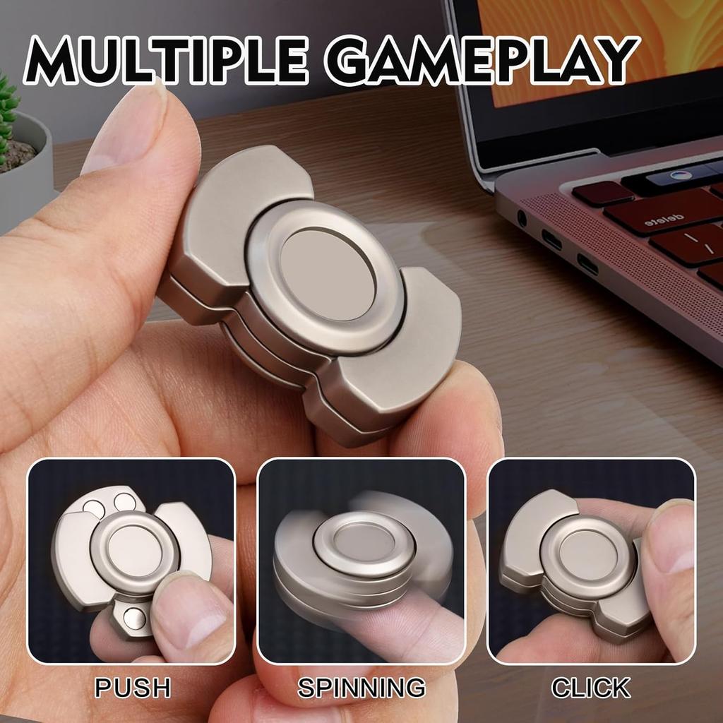 3-in-1 Fidget Toy Adult Spinner, Slider Clicker Magnetic Stainless Steel Bearing for Stress Relief, Enhanced Focus, Good Gift