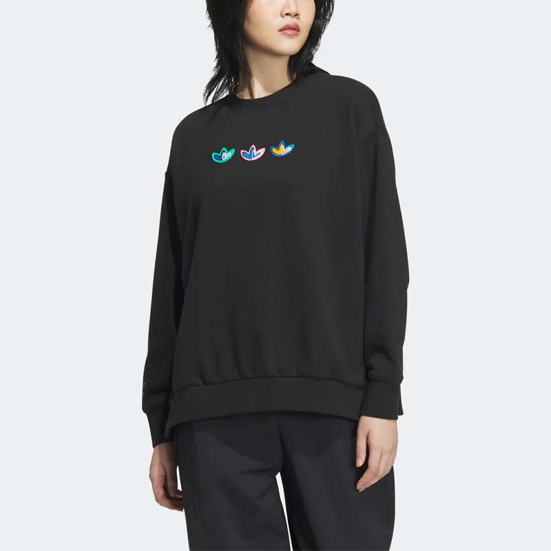 adidas Оригинальный свитшот с круглым вырезом и логотипом Trefoil Love, женские топы, черный IK8661