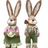 Straw Bunny Figurine Tabletop Decor Set of 2 Easter Decorations Bunny Couple Statue with Carrot Eggs Spring Decor Centerpiece for Home Table Farmhouse