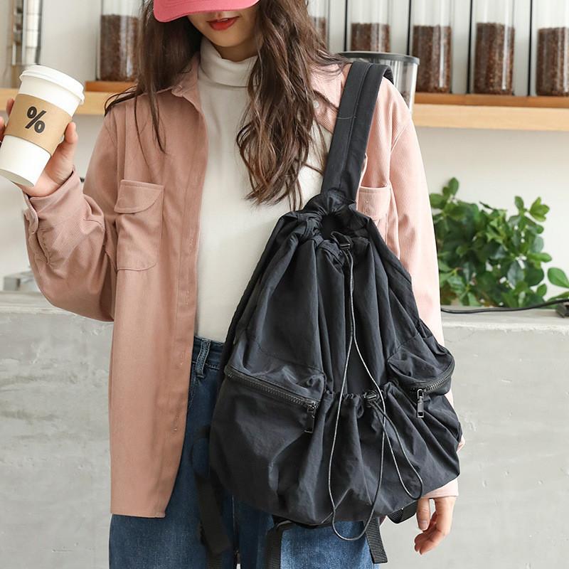IELGY Korean Version of Casual Literary Drawstring Oxford Cloth Backpack, Fashionable Nylon Backpack