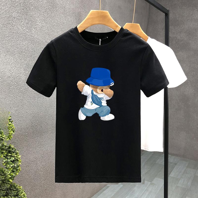 2025 Fashion New For Men's T-shirt High Quality 100% Cotton Bear Printing Summer Casual Cool Loose O-Neck T-Shirt Male Tops 2yk