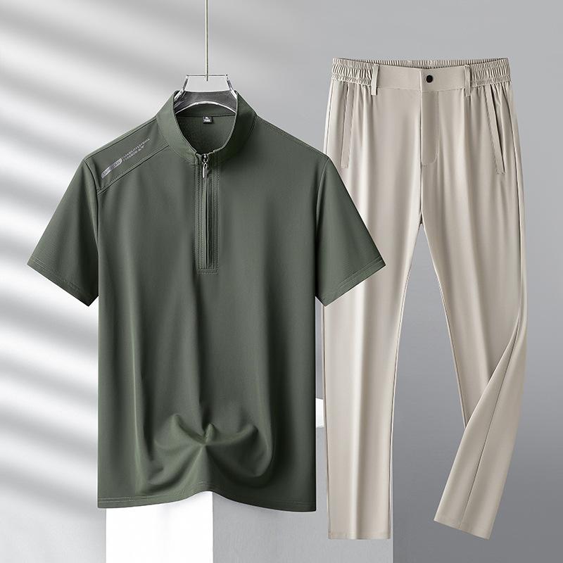 Летняя футболка с короткими рукавами Ice Silk Suit мужской повседневный спортивный комплект из двух предметов мужской спортивный костюм