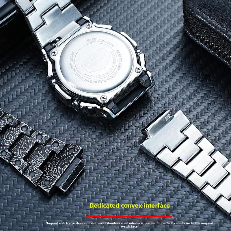DW5600 Ретро Корпус и ремешок из нержавеющей стали Мод-комплект Для Casio DW-5600E GW-M5610 GWB-5600 Мужские Винтажная рамка и ремешок с узором пейсли Серебристый Черный