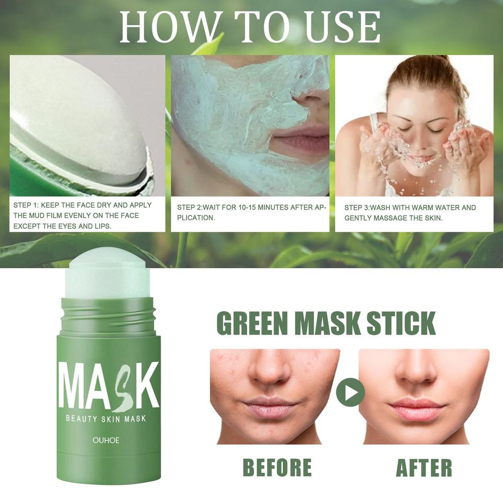 OUHOE Green Tea Mask Stick Acne Blackheads Acne Facial Cleansing Firming Pore Smear Mask Mud