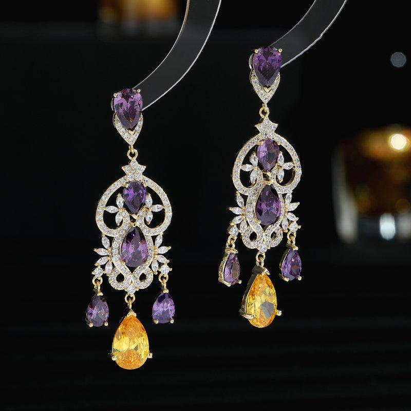 Придворный стиль преувеличенная атмосфера аксессуары роскошь элитное банкетное платье невесты серьги циркониевые капли воды серьги