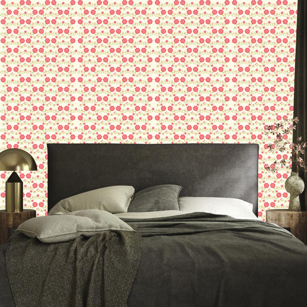Wallpaper Flowers Cream, Coral and White for Living Room and Bedroom 50x1000