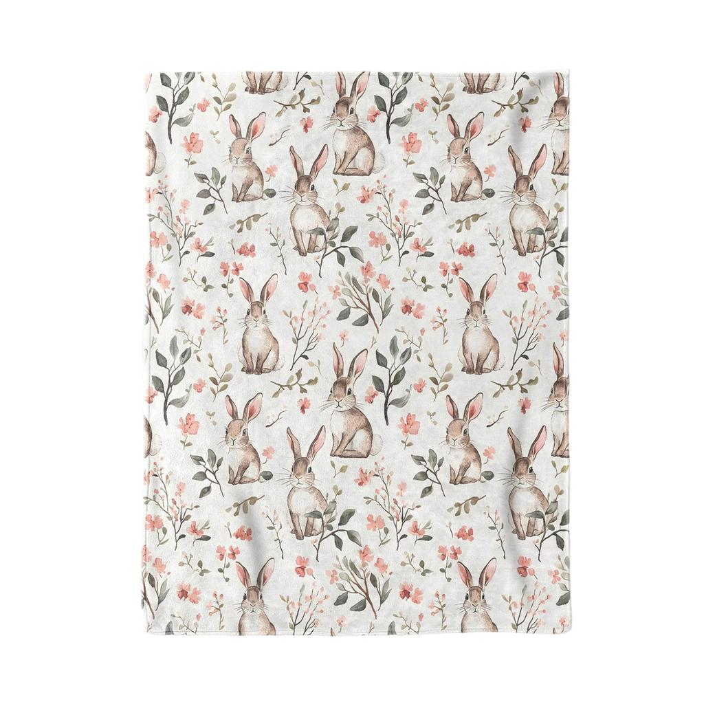 130*150cm Easter Flannel Bunny And Flower Digital Print Blanket, Bed Blanket, Small Dispenser