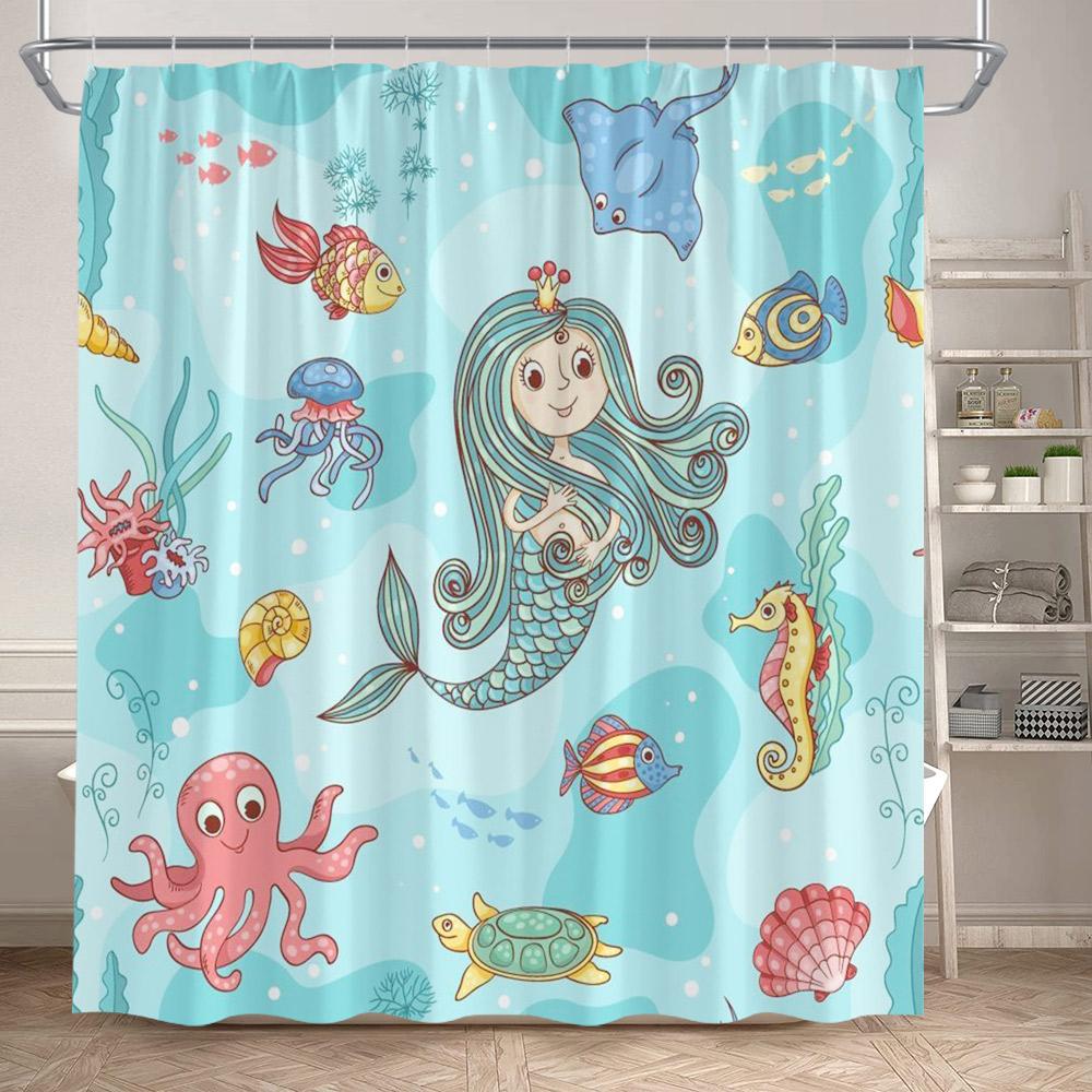 Funny Cartoon Animals Shower Curtains Cute Panda Owl Pet Cat Kids Bath Curtain Polyester Fabric Children Home Bathroom Decor Set