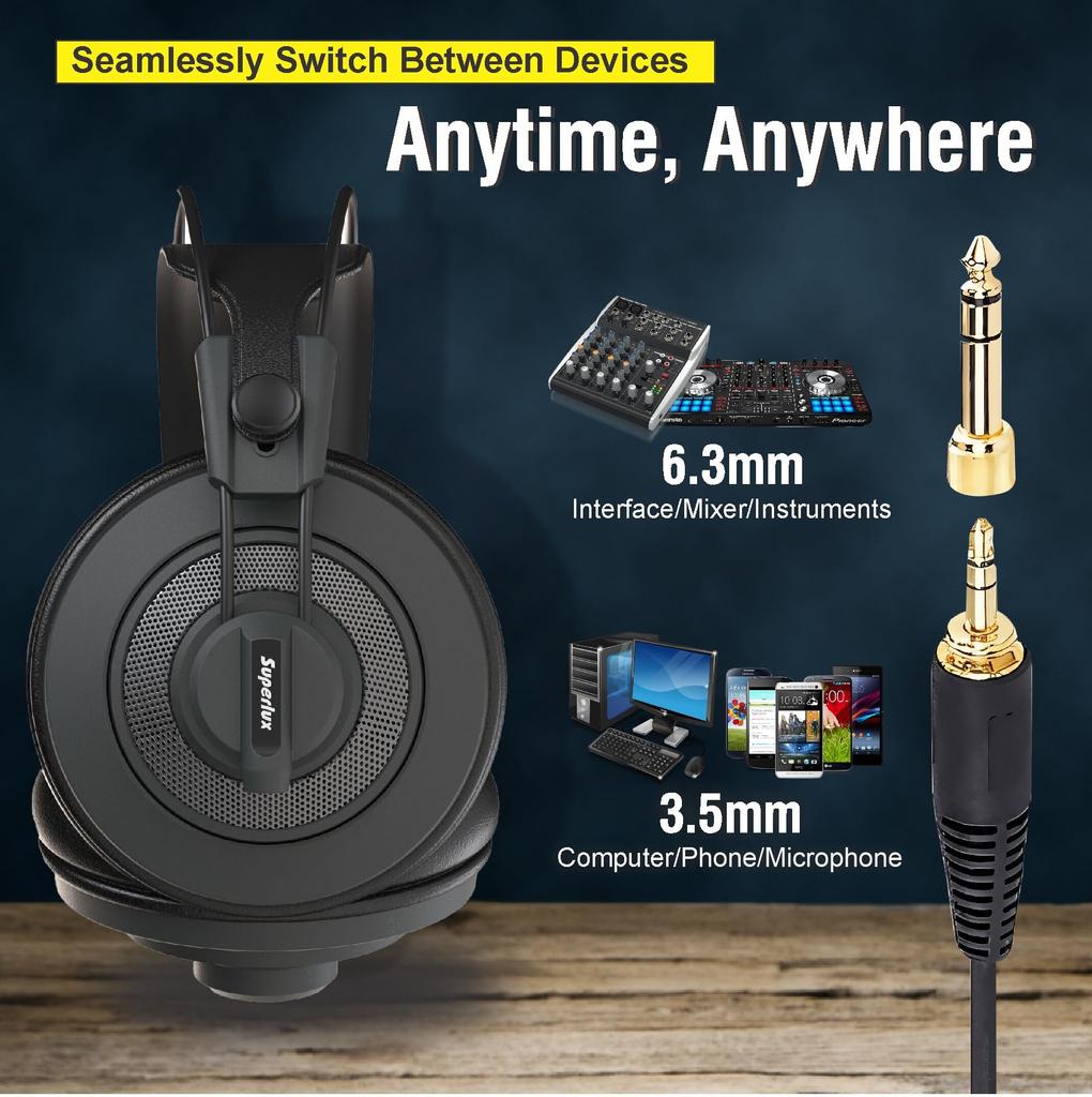 Superlux Professional Studio Monitoring Large 50mm Black HD668BMKII Headphones, Diaphragm,