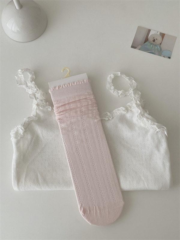 Hollow Mesh Calf Socks Women'S Fungus Edge White Breathable Stacking Socks Summer Thin Style Not Stuffy Foot Versatile Jk Cotton Socks