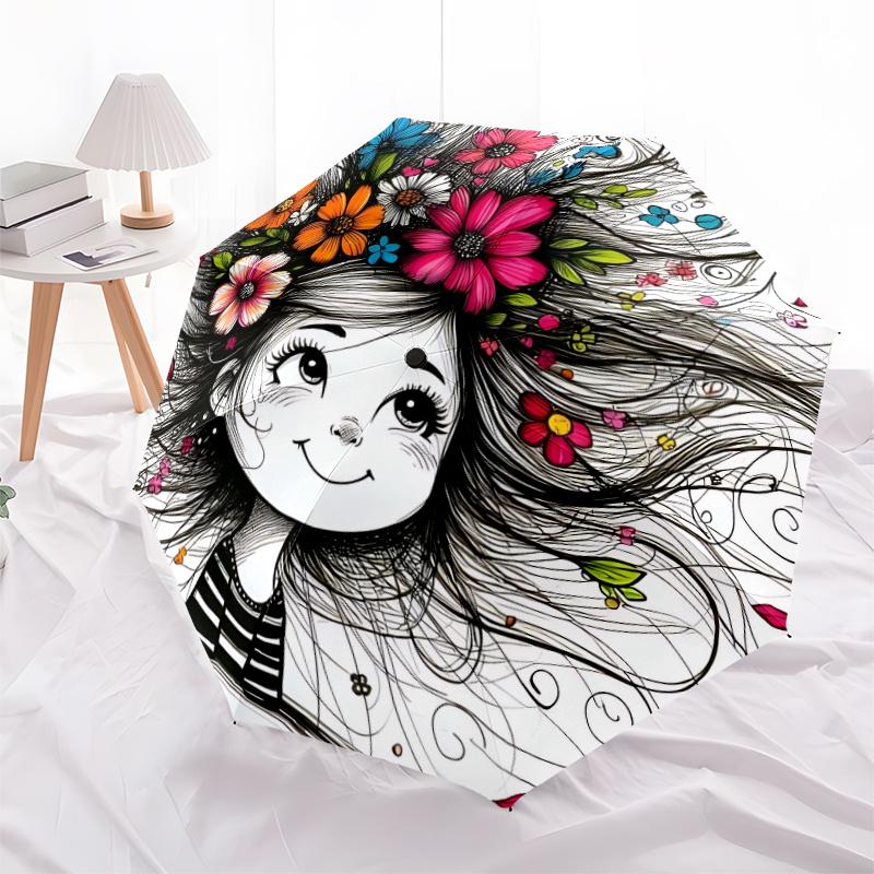 1pc Flower Hair Automatic Open/close Umbrella, 8-Rib sturdy structure, Auto Folding/Opening, Portable Travel Umbrella for Women, c37