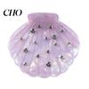 Durable Hair Claw Shell Shape Rhinestones Inlaid Clip Anti-slip Teeth Strong Grip Acrylic Small Styling Accessory Women