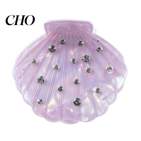 Durable Hair Claw Shell Shape Rhinestones Inlaid Clip Anti-slip Teeth Strong Grip Acrylic Small Styling Accessory Women