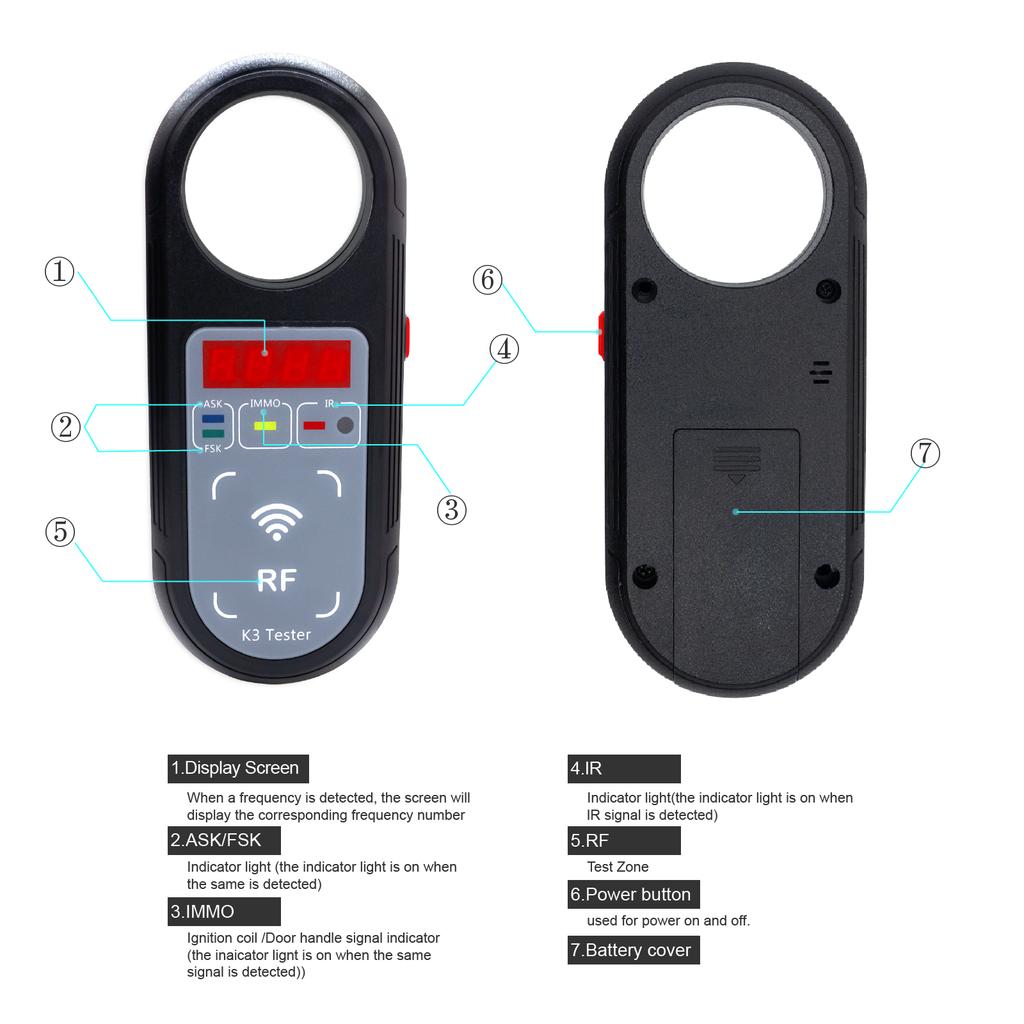 AIKKEY K3 Тестер частоты дистанционного ключа с дисплеем, портативный, 100-999 МГц, сигнал ASK FSK, катушка зажигания, ручка двери, детектор сигнала