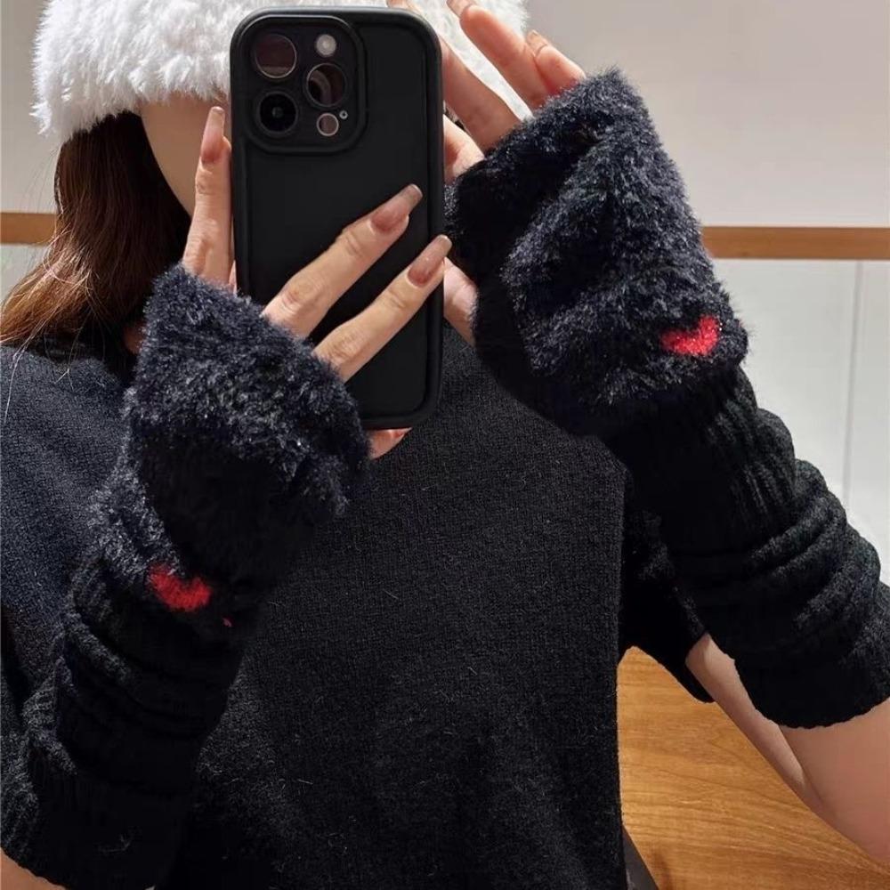 Korean Style Mink Fleece Half Finger Gloves Solid Color Y2k Winter Mittens Women