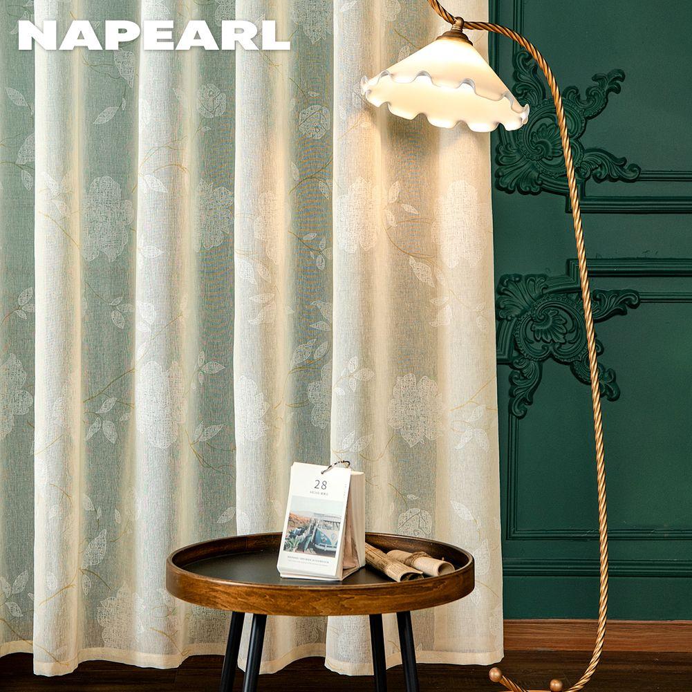 1 шт. NAPEARL, современная имитация льна, тюлевая занавеска с цветочным узором, прозрачная занавеска для окна для домашнего декора
