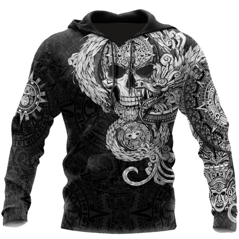 Mans Skull Printing Hoodies Autumn Fashion New Retro Hip Hop Style Hooded Sweatshirts Street Trend Leisure Comfortable Pullover