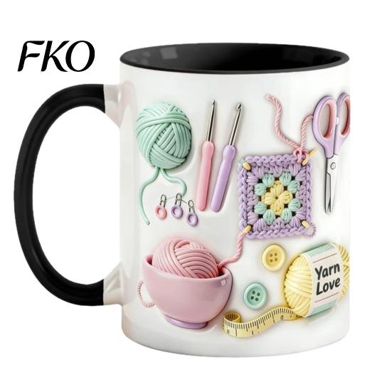 Novelty Coffee Cup Ceramic Mug, with 3D Knitting Pattern Design, Large Capacity Microwave Safe Mug Durable Tea Cup, for Craft Lovers Kitchen