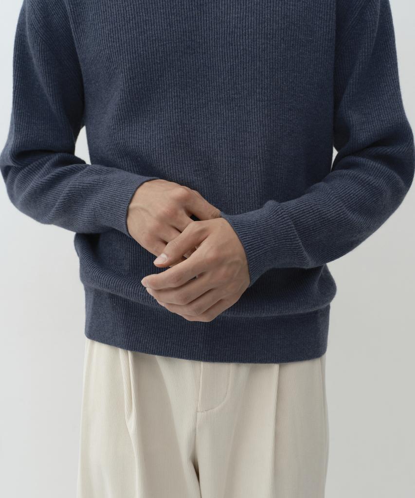 MUSINSA STANDARD [Victoria Wool] Minimal Ribbed Crew Neck Knit [Blue Grey]