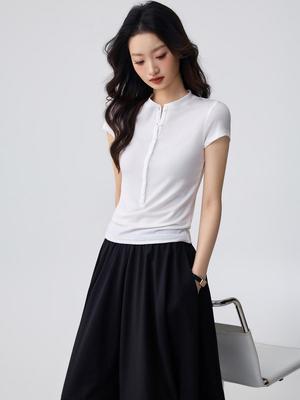 Женская элегантная футболка-henley из тенсела лиоцелла, с коротким рукавом, приталенного кроя