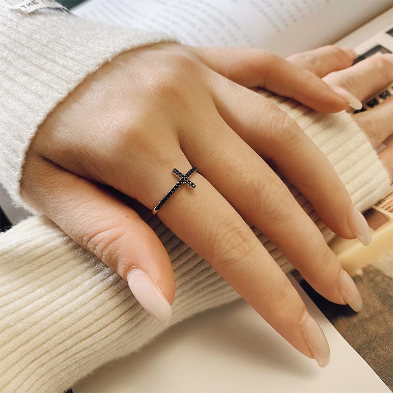 Классическое кольцо для пары с черным крестом и бриллиантами для женщин, 100% серебро S925, подарок на День святого Валентина, ювелирные изделия