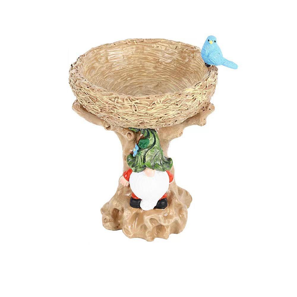 Resin Bird Feeder Dwarf Design Bird Water Bowl Fairy Garden Decoration Art Statue  Outdoor