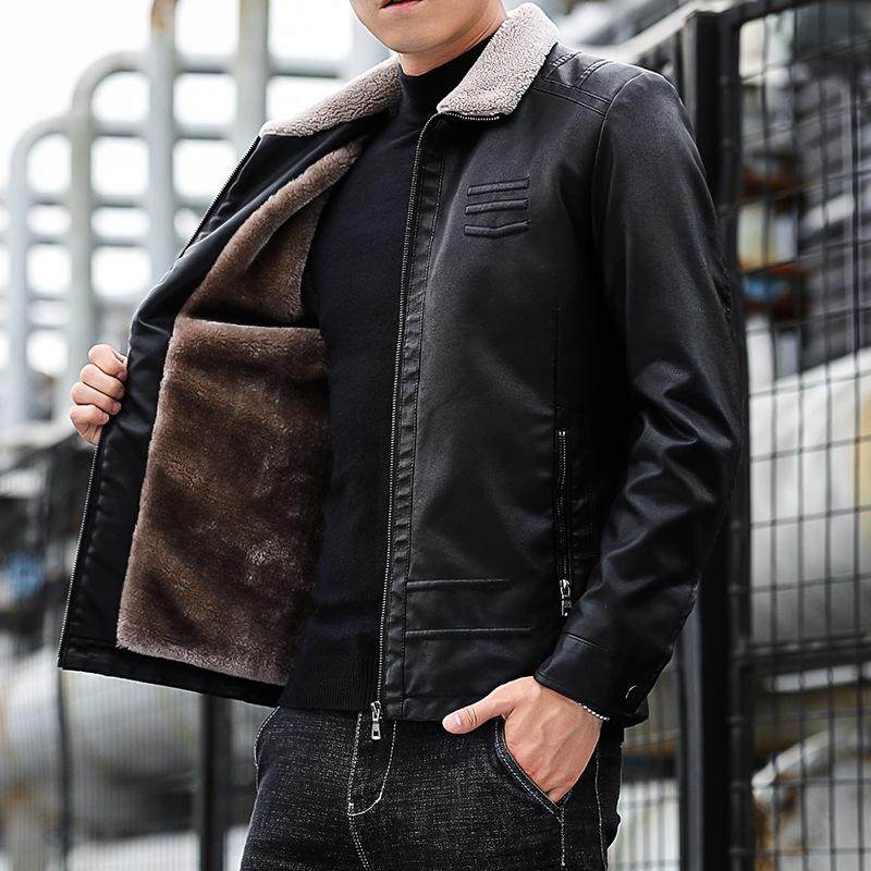Autumn and Winter New Men's Leather Jacket Jacket Jacket with Plush and Fashionable Slim Fitting Youth Casual Motorcycle Jacket Leather Jacket