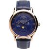 Salvatore Marra Men's Limited Edition Moon Phase Multi-Calendar Watch with 5 ATM Water Resistance, Leather Strap, Pink Gold and Blue, SM21106-PGBL