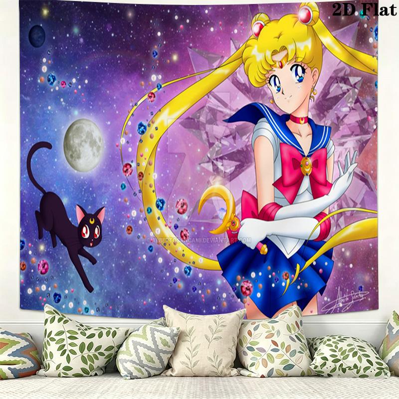 Magic Sailor Girl Wall Tapestry Aesthetic Wall Hanging Printed Fabric Blanket Decorative Tapestries for Bedroom Living Room Home Decor