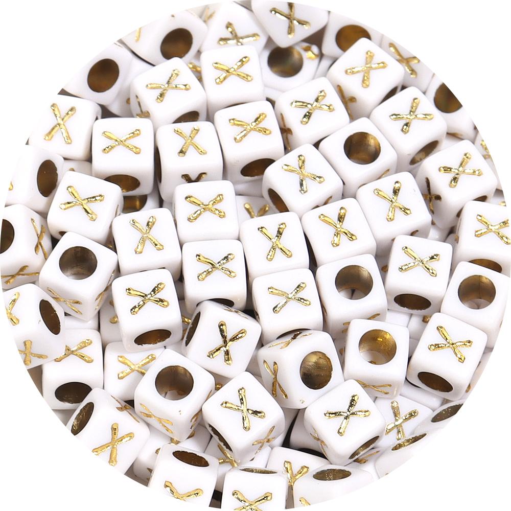 100pcs/lot 4.5 6mm Gold Letter Acrylic Square Beads Large Hole Loose Alphabet Beads For DIY Craft Bracelet Earrings Accessories