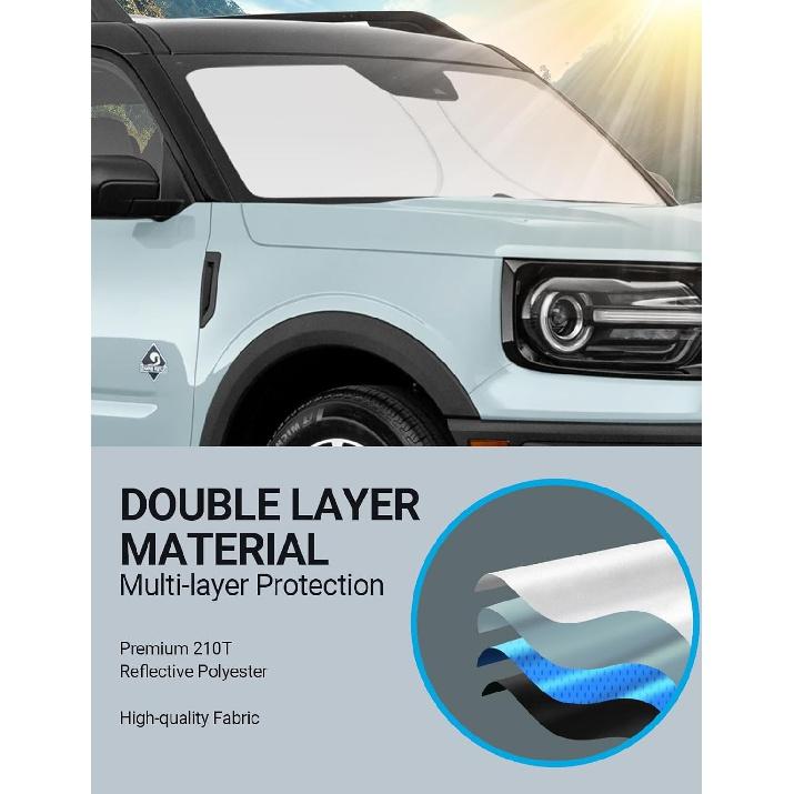 Proadsy 2024 Upgrade Front Windshield Sun Shade Foldable Sunshade Protector Custom Fit 2024 2023 2022 2021 Ford Bronco Sport Accessories