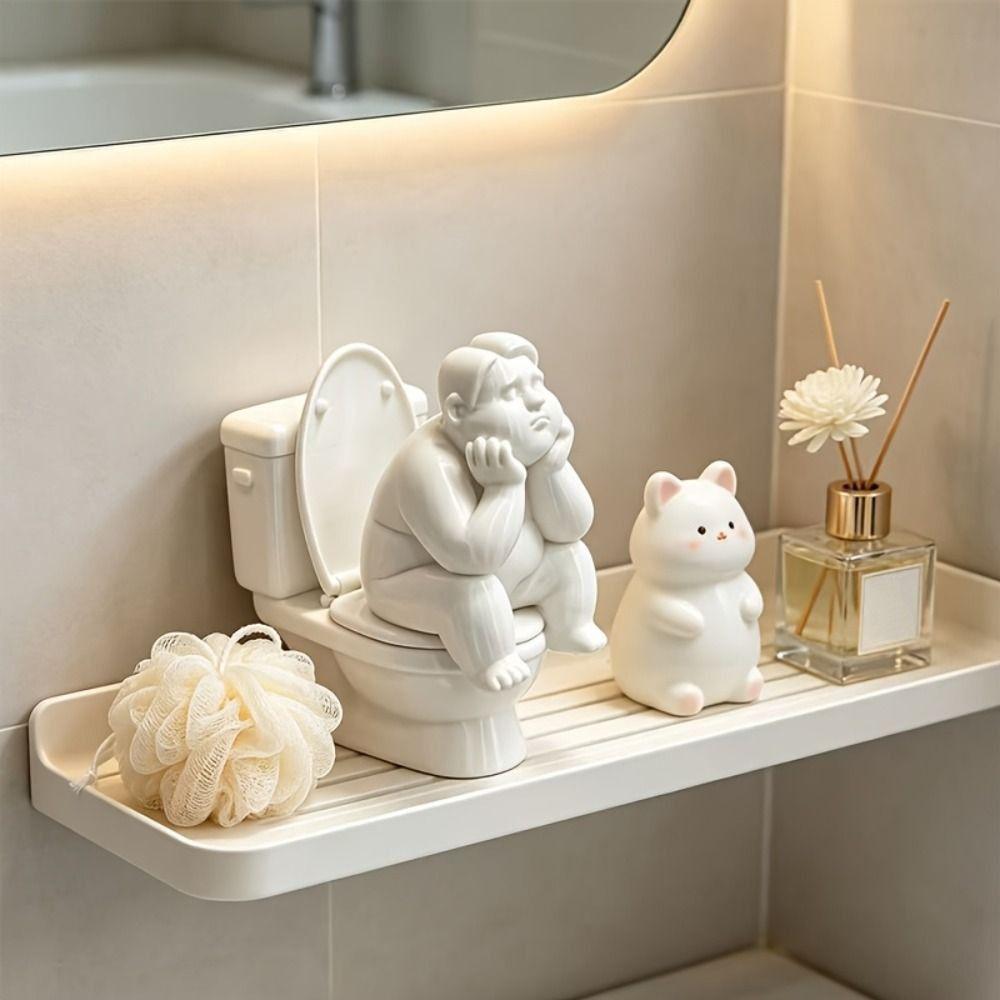 Cute Bathroom Thinker Statue Funny Desktop Small Ornament Toilet Thinker Figurine Home Office