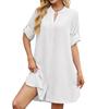 Женские весенние и летние новые однотонные свободные платья-рубашки с рукавами средней длины и застежкой на пуговицы для женщин