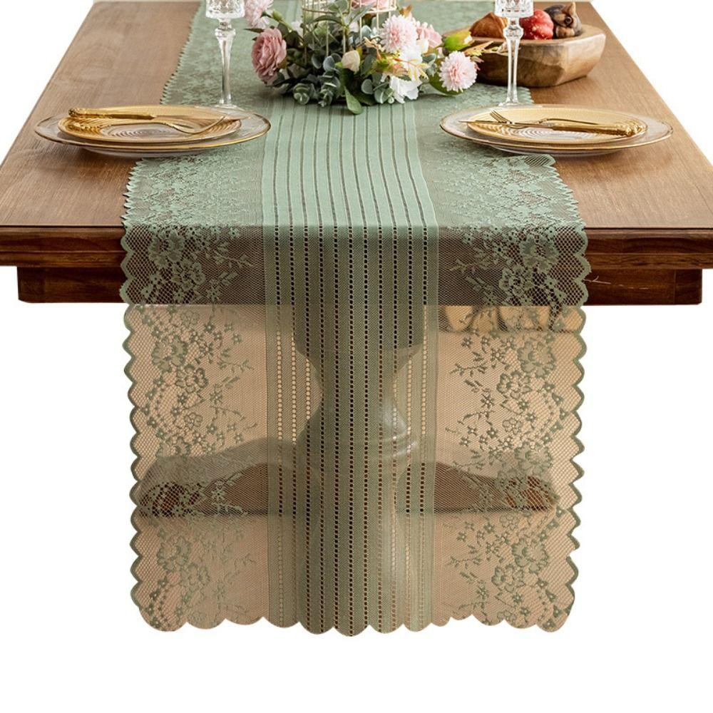 French Romantic Embroidered Table Cover Semi-Sheer Table Doilies Lace Jacquard Table Runner Home