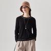Zhao Jun Women's Fine Spun Crew Neck Contrast Stitch Knit Sweater